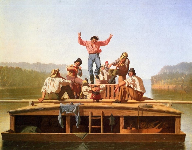The Jolly Flatboatmen, 1846, oil on canvas, 96.8 x 123.2cm, Nelson-Atkins Museum of Art